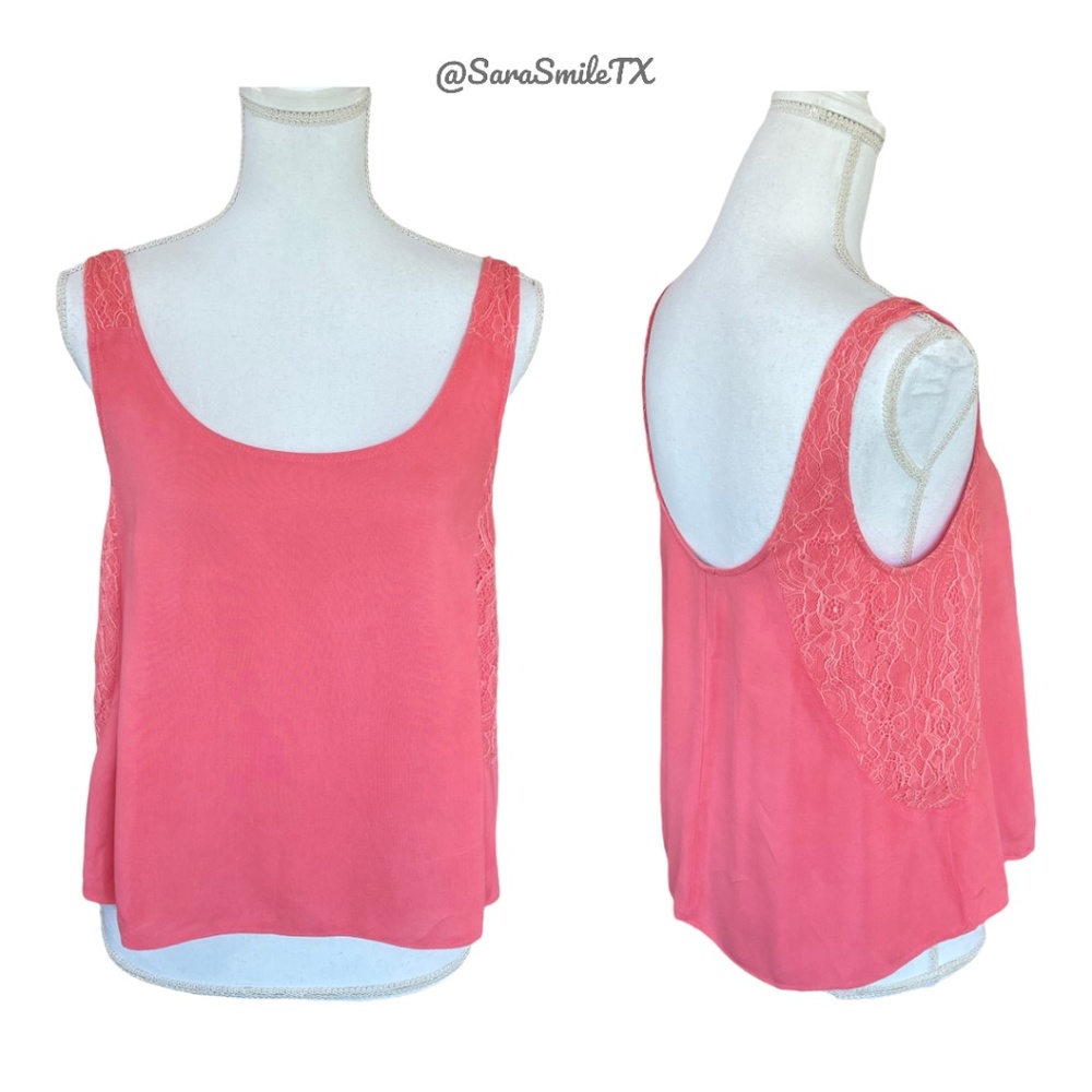 DOLLY AUSTRALIA Bright Coral Pink Lace Overlay Tank Top